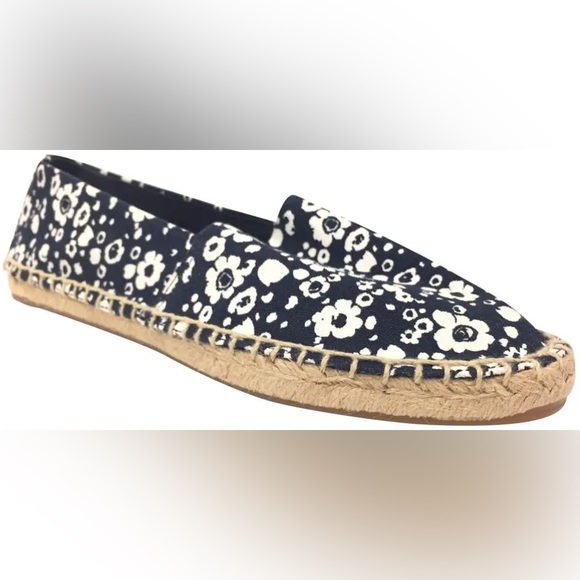 Tory Burch Risa Navy Blue Floral Print Espadrilles Shoes size 8 - Picture 2 of 14